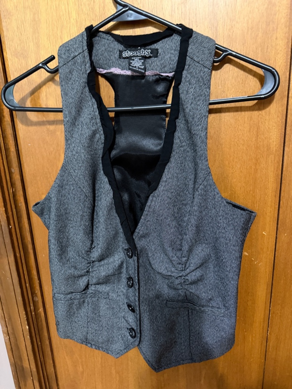 Stoosh Gray Women's Tailored Vest with Black Trim